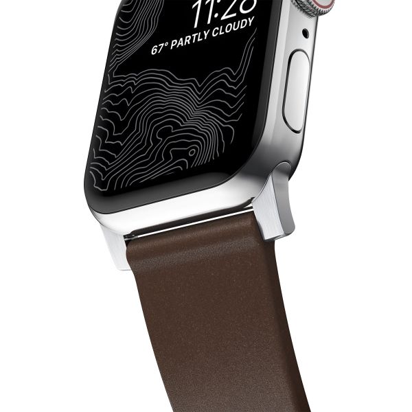 Nomad Bracelet moderne en cuir Apple Watch Series 1 t/m 11 / SE / Ultra (44/45/46/49 mm) - Brown / Silver