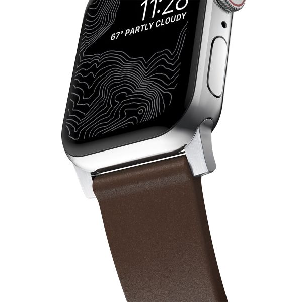 Nomad Bracelet en cuir moderne Apple Watch Series 1 á 10 / SE / Ultra (2) (44/45/46/49 mm) - Marron/Argent