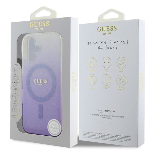 Guess Coque MagSafe IML Glitter Gradient iPhone 16 - Purple