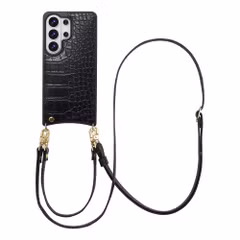 Selencia Coque de télephone Nova Croco avec cordon et porte-cartes Samsung Galaxy S26 Ultra - Noir