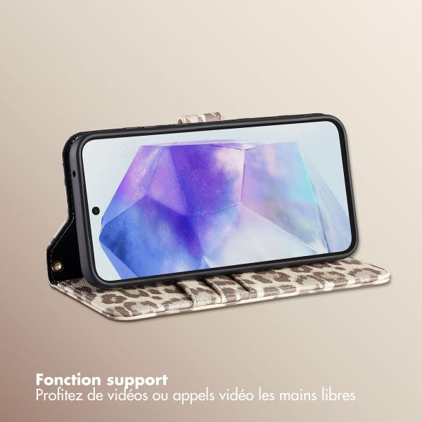 Selencia Étui de télephone portefeuille imprimé léopard Sabi Samsung Galaxy A55 - Soft Ivory