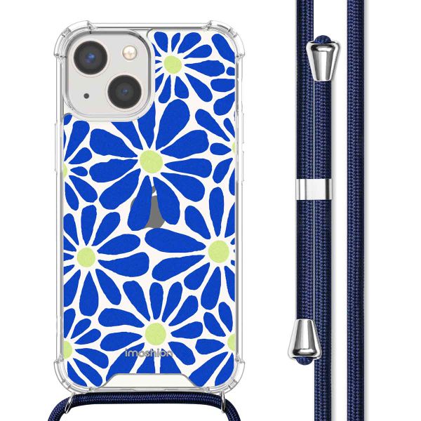 imoshion Coque Design avec cordon iPhone 13 Mini - Cobalt Blue Flowers Connect