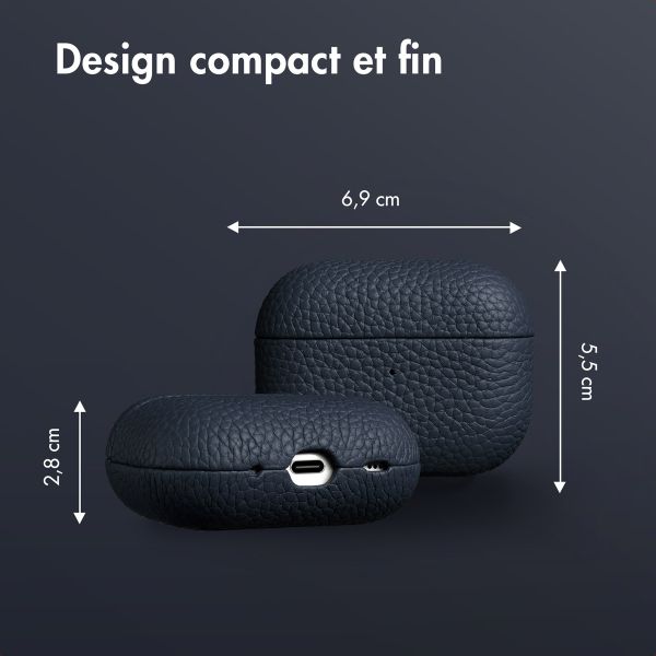 Accezz Coque en Cuir véritable Apple AirPods Pro 2 - Bleu foncé