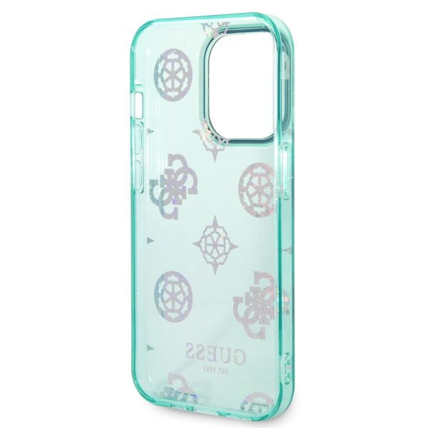 Guess Coque Peony Glitter iPhone 14 Pro - Turquoise