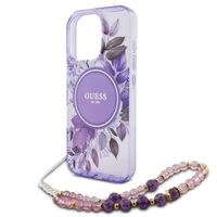 Guess MagSafe IML Flowers Case avec beads strap Apple iPhone 16 Pro Max - Purple