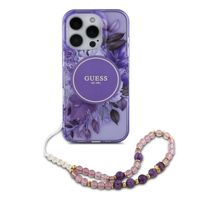 Guess MagSafe IML Flowers Case avec beads strap iPhone 15 Pro Max - Purple