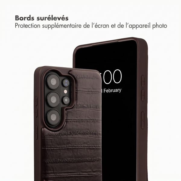 Selencia Nova coque arrière en cuir véritable avec porte-cartes Samsung Galaxy S26 Ultra - Dark Chocolate