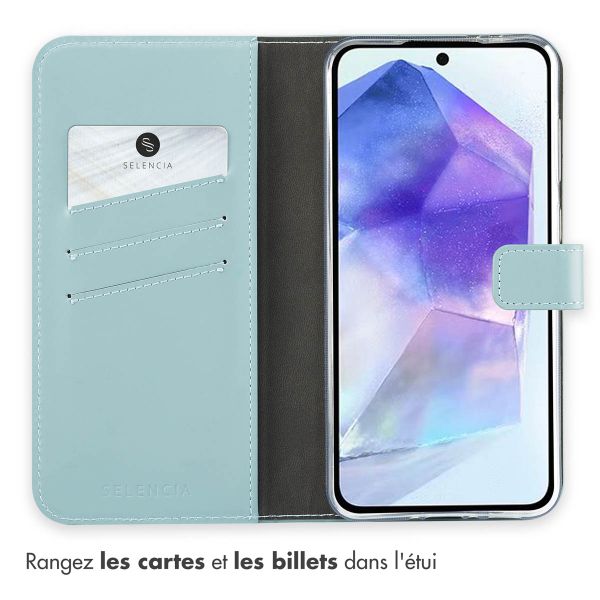 Selencia Étui de téléphone portefeuille en cuir véritable Samsung Galaxy A36  - Air Blue