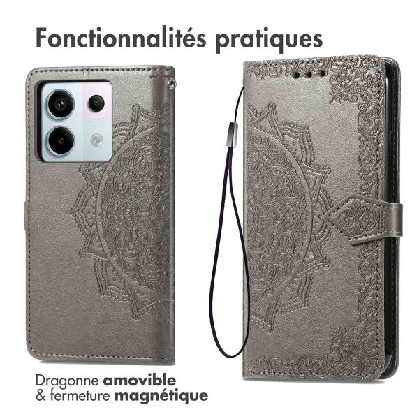 imoshion Etui de téléphone portefeuille Mandala Xiaomi Redmi Note 13 Pro (5G) / Poco X6 - Gris