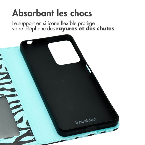 imoshion Étui de télephone portefeuille Design Motorola Moto G04 / G24 - Black Blue Stripes