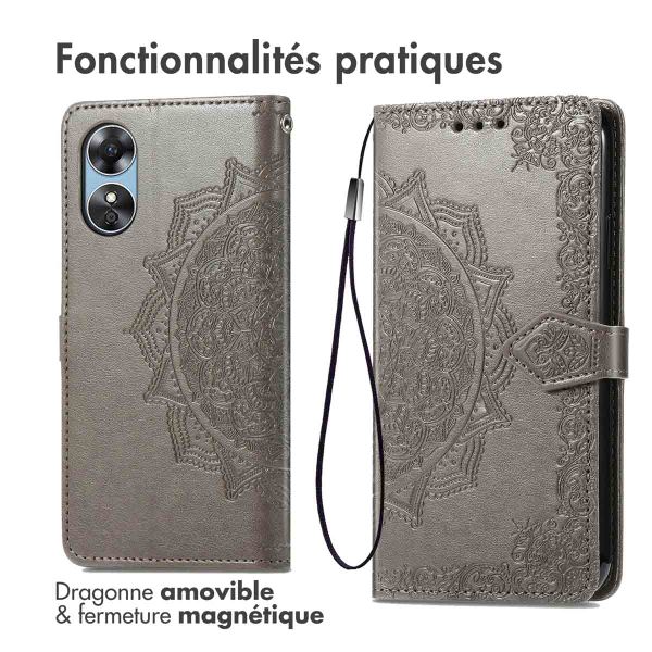 imoshion Etui de téléphone portefeuille Mandala Oppo A17 - Gris