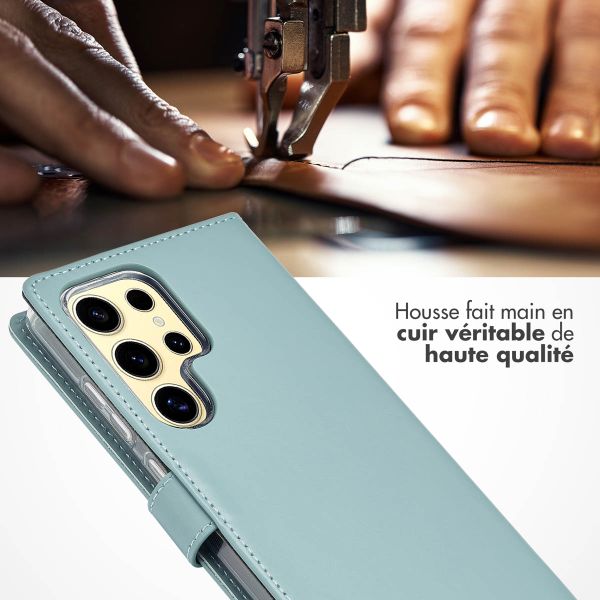 Selencia Étui portefeuille en cuir véritable Samsung Galaxy S25 Ultra - Air Blue