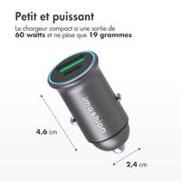 imoshion ﻿Mini chargeur de voiture - 2 ports - USB-A Quick Charge - USB-C Power Delivery - 60 Watts - Noir