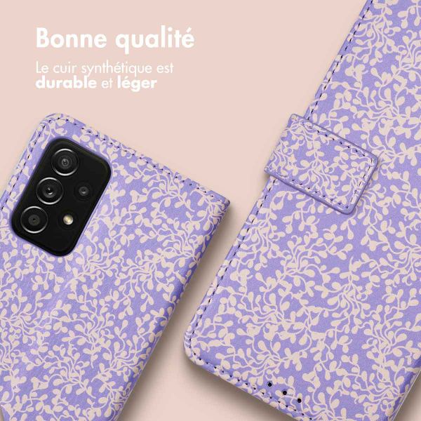 imoshion ﻿Étui de téléphone portefeuille Design Samsung Galaxy A52(s) (5G/4G) - Purple White Flowers