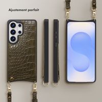 Selencia Coque de télephone Nova Croco avec cordon et porte-cartes Samsung Galaxy S26 Ultra - Dark Olive