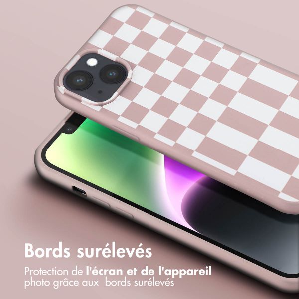 Selencia Coque design en silicone avec cordon amovible Apple iPhone 14 Plus - Irregular Check Sand Pink