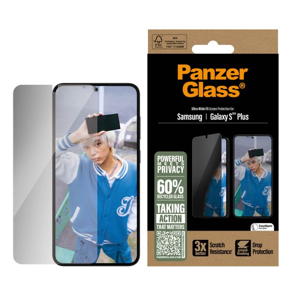 PanzerGlass ﻿Protection d'écran Privacy Ultra-Wide Fit Anti-bactérienne avec applicateur Samsung Galaxy S25 Plus