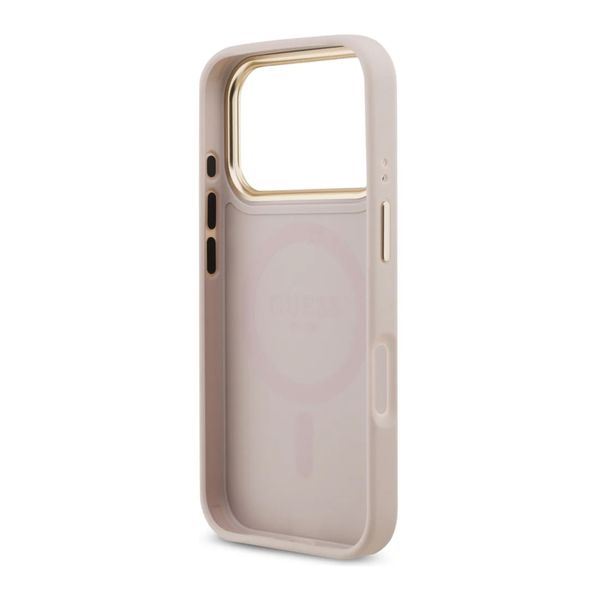 Guess Coque arrière en cuir avec logo Strass classique et MagSafe Apple iPhone 17 Pro - Rose