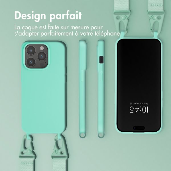 Selencia Coque silicone avec cordon amovible iPhone 15 Pro - Turquoise