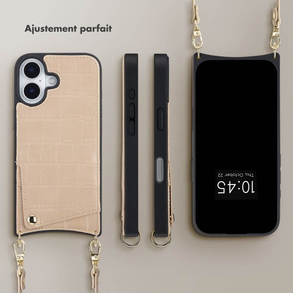 Selencia Coque de télephone Nova Croco avec cordon et porte-cartes Apple iPhone 17 - Beige