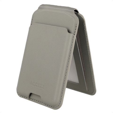 Accezz Portefeuille en cuir magnétique avec support - Compatible avec Apple Find My - Light Grey