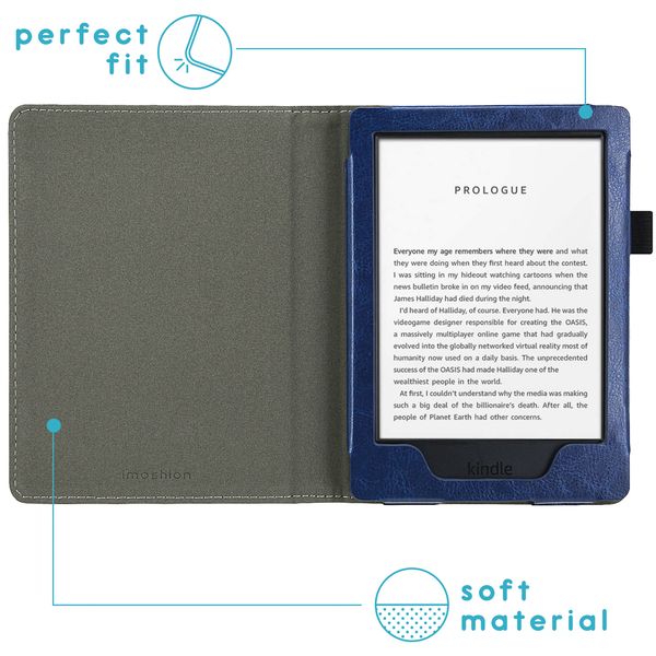 imoshion Étui de liseuse portefeuille en cuir végan Amazon Kindle 10 - Bleu foncé