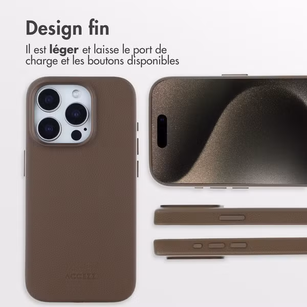 Accezz Coque arrière en cuir avec MagSafe Apple iPhone 15 Pro - Marron café