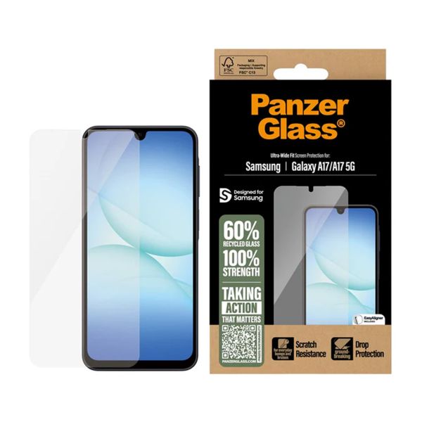 PanzerGlass Protection d'écran Ultra-Wide Fit Anti-bactérienne avec applicateur Samsung Galaxy A17 (5G)
