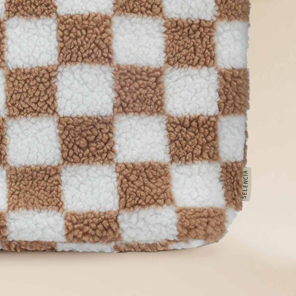 Selencia Sac Fourre-tout Zaya - Teddy Sac Ordinateur 16 pouces - Beige à carreaux