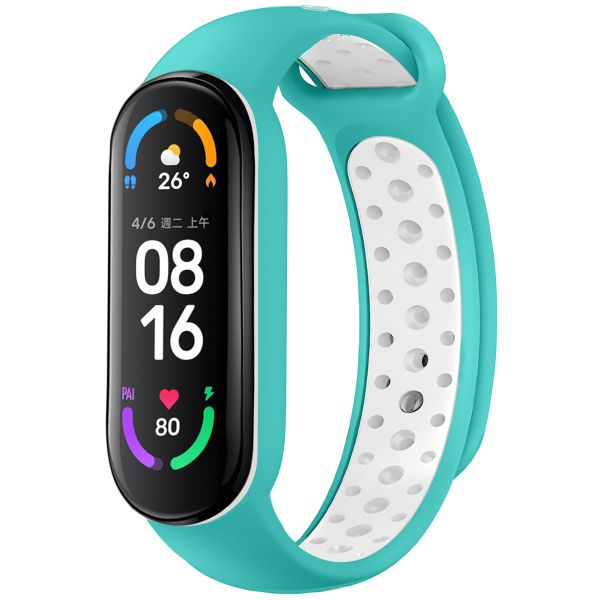 imoshion Bracelet sportif en silicone Xiaomi Mi Band 5 / 6 - Turquoise / Blanc