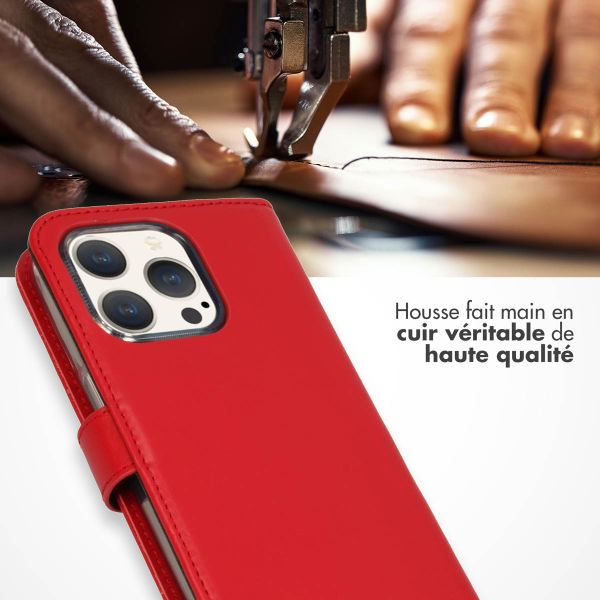 Selencia Étui portefeuille en cuir véritable Apple iPhone 15 Pro - Rouge