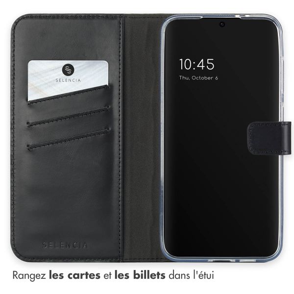 Selencia Étui portefeuille en cuir véritable Samsung Galaxy S24 FE - Noir
