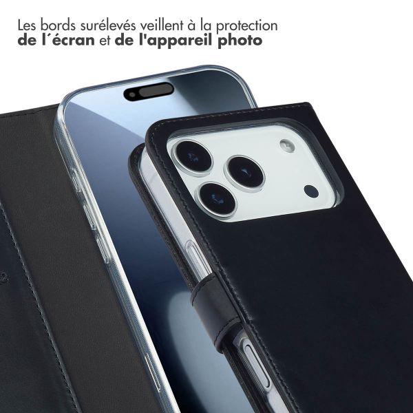 Selencia Étui portefeuille en cuir véritable Apple iPhone 17 Pro - Noir