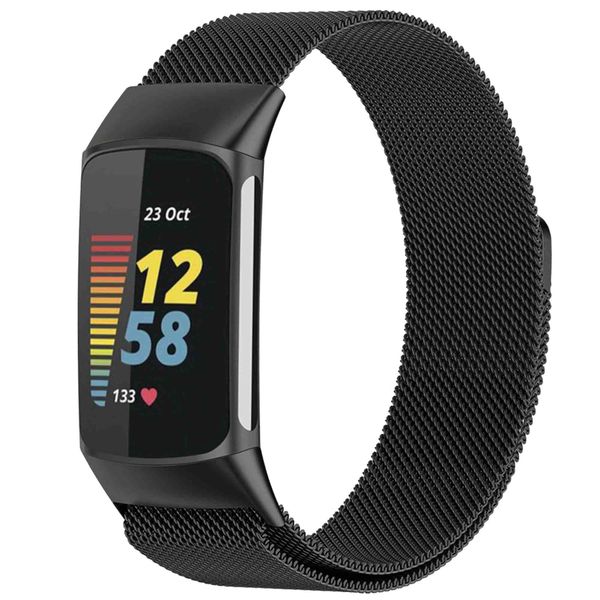 imoshion Bracelet magnétique milanais le Fitbit Charge 5 / Charge 6 - Taille M - Noir