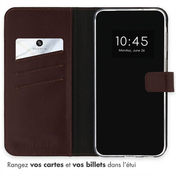 Selencia Étui portefeuille en cuir véritable Samsung Galaxy A57 (5G) - Marron foncé