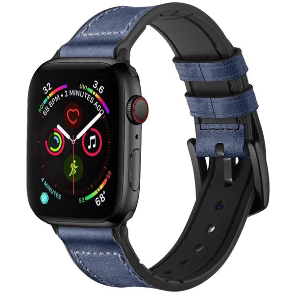 imoshion Bracelet en cuir véritable Apple Watch Series 1 á 10 / SE / Ultra (2) (44/45/46/49 mm) - Bleu