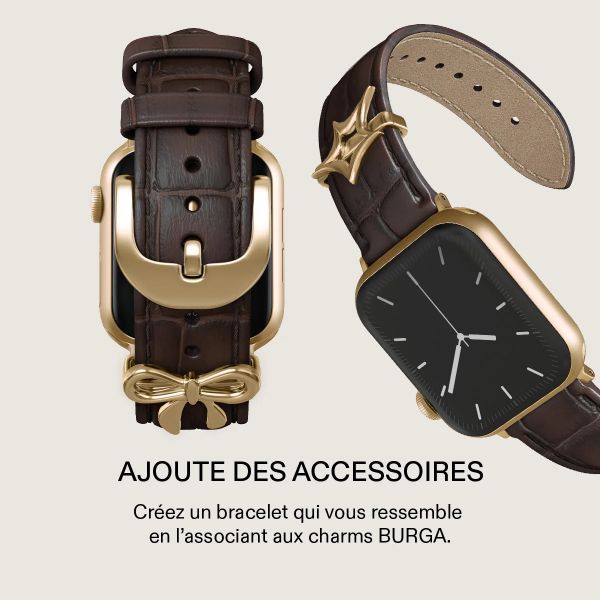 Burga Bracelet en cuir véritable Apple Watch Series 1 - 11 / SE / Ultra (44/45/46/49 mm) - Espresso / Gold