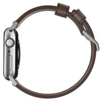 Nomad Bracelet moderne en cuir Apple Watch Series 1 t/m 9 / SE (38/40/41 mm) | Series 10 / 11 (42 mm) - Brown / Silver