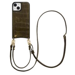 Selencia Coque de télephone Nova Croco avec cordon et porte-cartes Apple iPhone 15 - Dark Olive