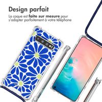 imoshion Coque Design avec cordon Samsung Galaxy S10 - Cobalt Blue Flowers Connect