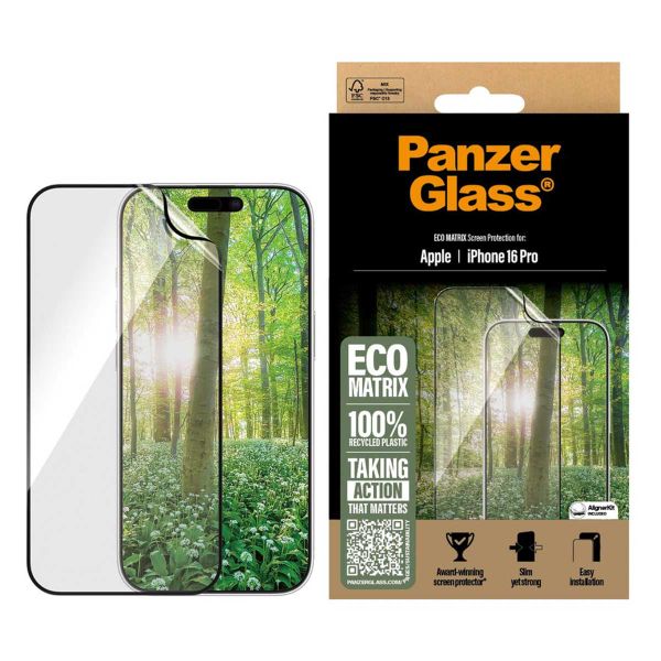 PanzerGlass Protection d'écran Matrix Recycled Ultra-Wide Fit Anti-bactérienne avec applicateur Apple iPhone 16 Pro