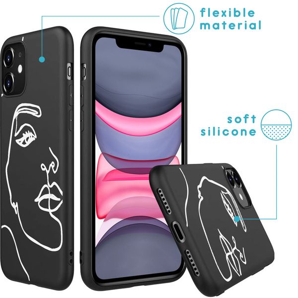 imoshion Coque Design iPhone 11 - Visage abstrait - Blanc / Noir