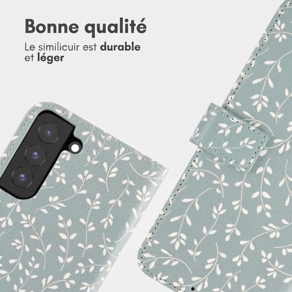 imoshion Étui de télephone portefeuille Design Samsung Galaxy S22 - Smoke Green Flowers