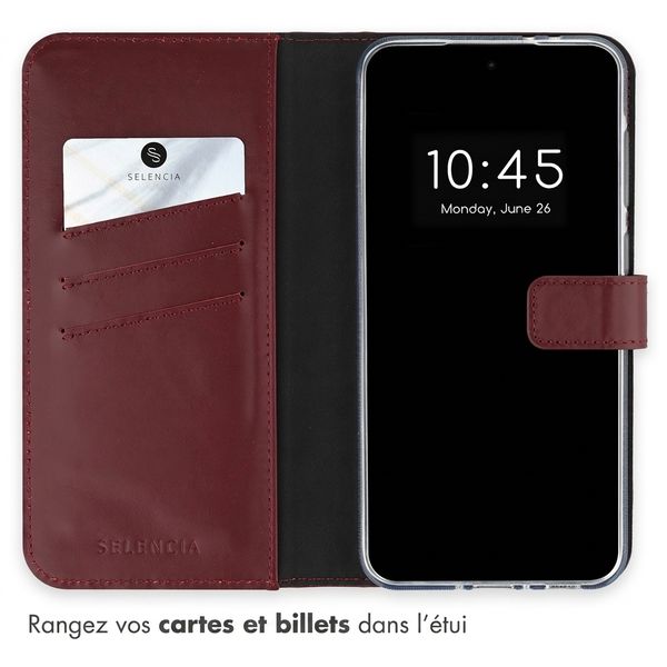 Selencia Étui portefeuille en cuir véritable Samsung Galaxy A36 / A56 - Burgundy