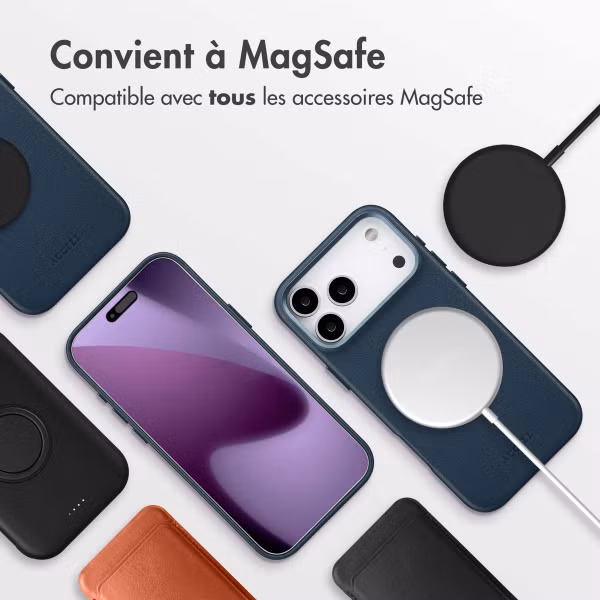 Accezz Coque arrière en cuir avec MagSafe Apple iPhone 17 Pro Max - Nightfall Blue