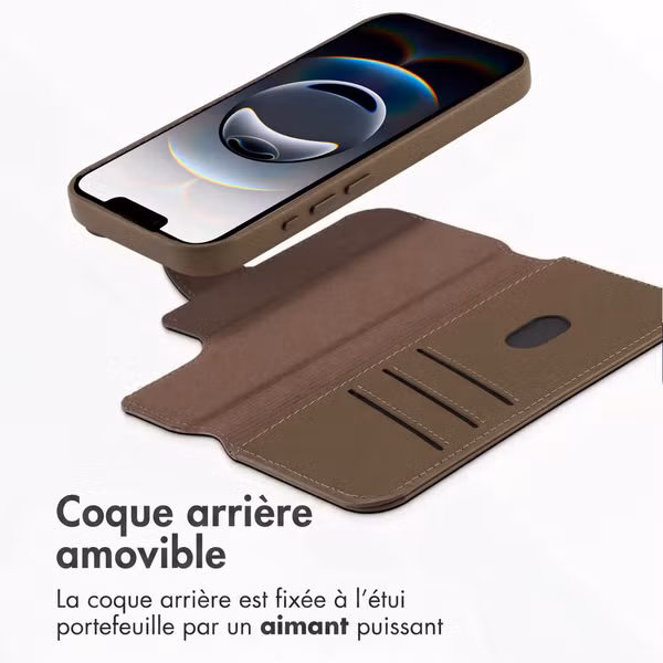 Accezz Étui de télephone portefeuille en cuir 2-en-1 avec MagSafe Apple iPhone 17e / 16e - Marron café