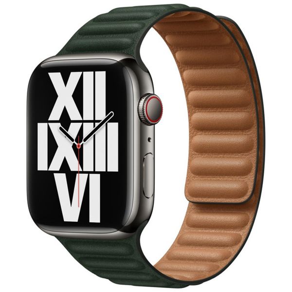 Apple Bracelet Leather Link Apple Watch Series 1 t/m 9 / SE (38/40/41 mm) | Series 10 / 11 (42 mm) - Taille S/M - Sequoia Green
