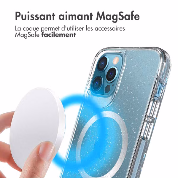 imoshion Coque arrière transparente Pailletée avec MagSafe Apple iPhone 12 (Pro) - Argent