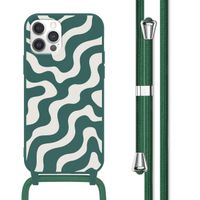 imoshion Coque design en silicone avec cordon iPhone 12 (Pro) - Petrol Green Groovy