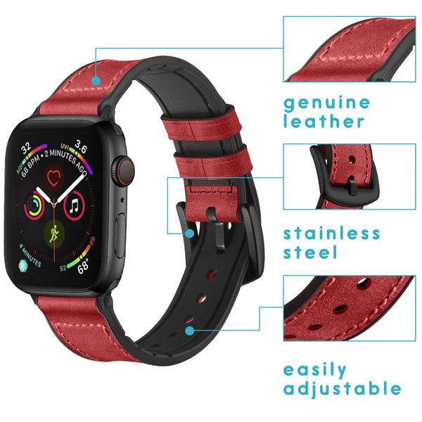 imoshion Bracelet en cuir véritable Apple Watch Series 1 t/m 9 / SE (38/40/41 mm) | Series 10 / 11 (42 mm) - Rouge